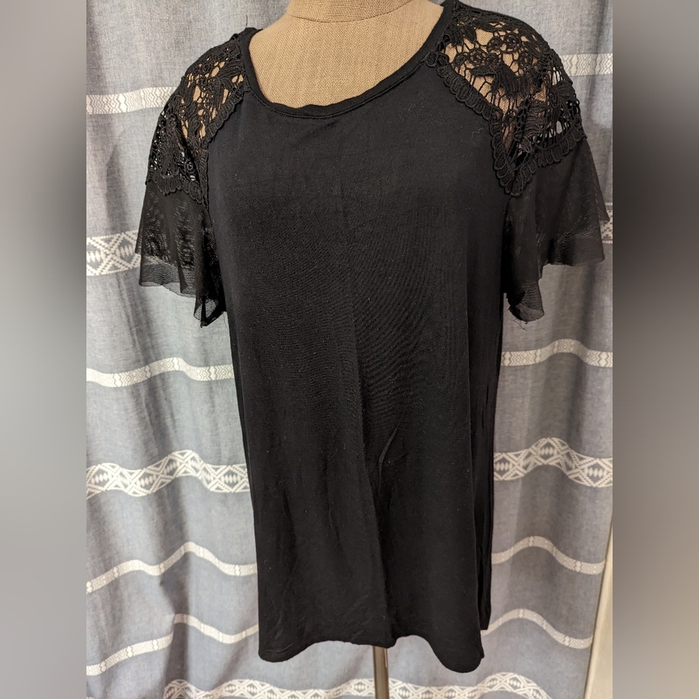 Black Lace Sleeved T-Shirt